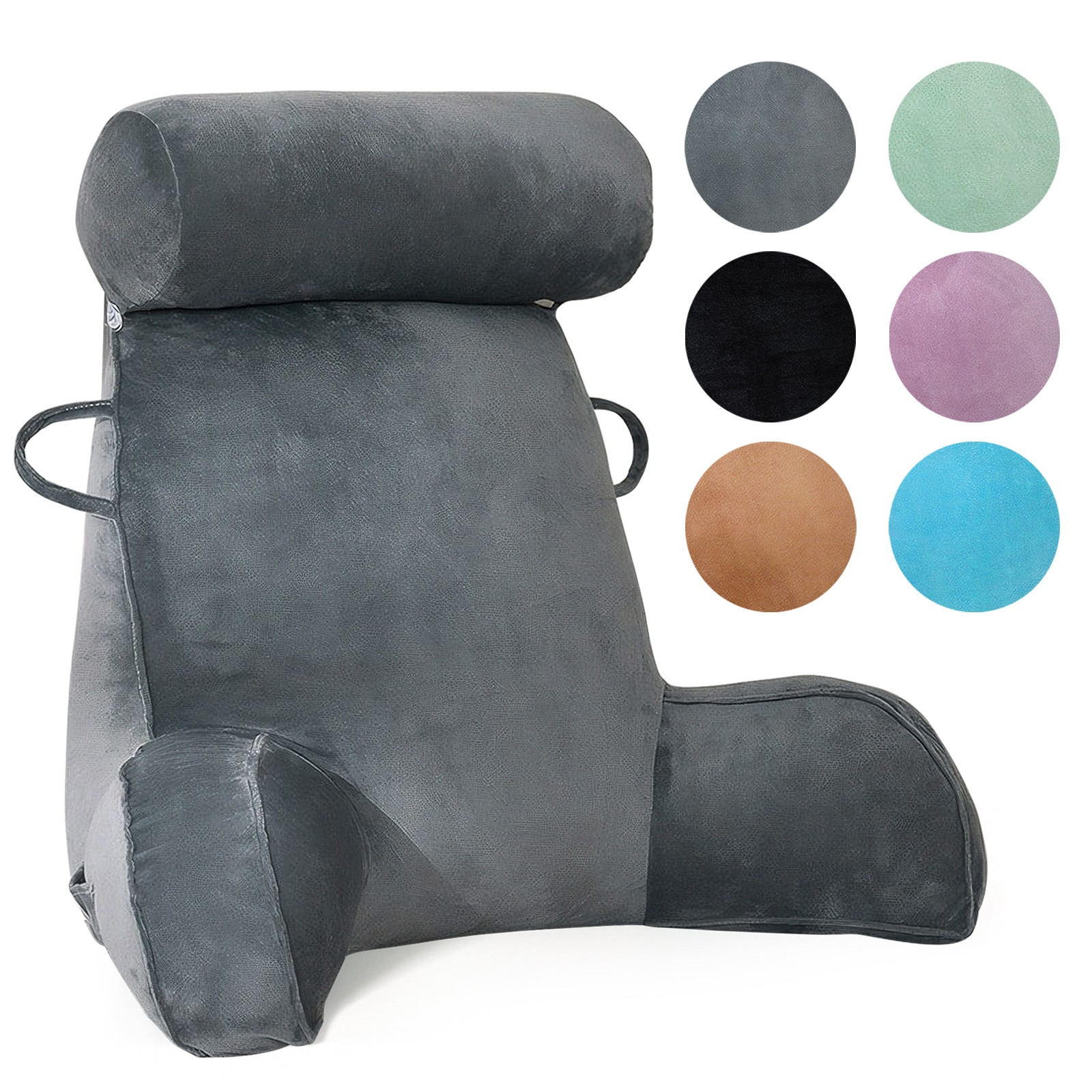 Crystal Velvet Reading Pillow Backrest with Armrest and Lumbar Support