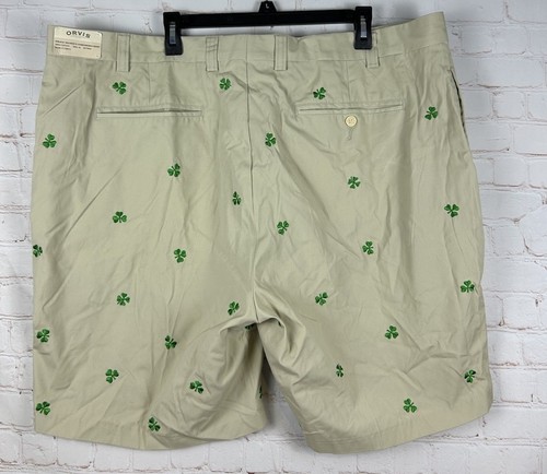 NWT Orvis Shorts Mens 46 Embroidered Green Irish Clover Shamrock Chino Cotton - Picture 4 of 6