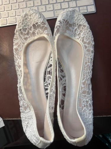 David's Bridal Ivory Wedding Ballet Flats Size 10 USED