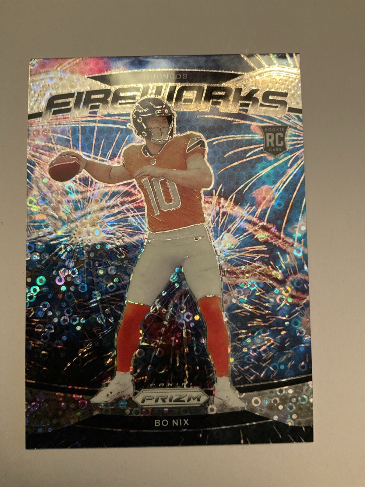2024 Panini Prizm Fireworks Bo Nix #23 No Huddle Prizm Disco Denver Broncos(428)