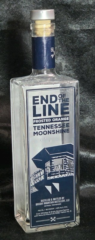 End of The Line Frosted Orange Tennessee Moonshine Empty Bottle W/Cork Stopper