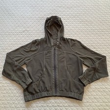 Lululemon Women's Relaxed Fit Mesh Jacket Size 6 Grey Full Zip Hooded Athleisure