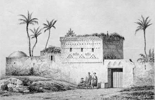 EGYPT - HOUSE of Sheikh El Beled (village chief) in ABU KHALLYL - 19th century engraving