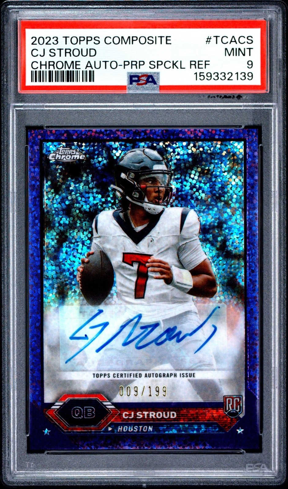 2023 Topps Chrome Composite CJ Stroud Purple Speckle Refactor Auto /199 RC PSA 9