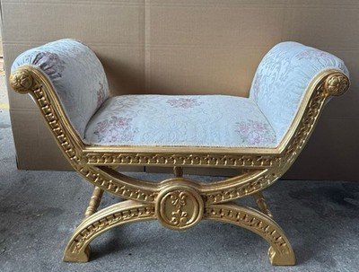 Casa Padrino Barock Schemel Grau / Gold 100 cm - Barockstil Möbel