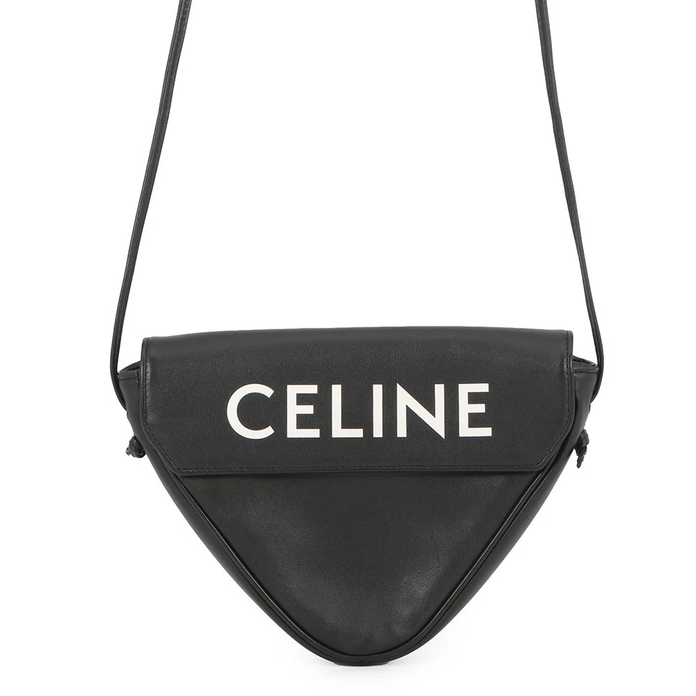 Celine — CELINE Shoulder Bag Triangle Size Mini Leather Black/White 19590