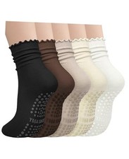 5 Pairs Pilates Socks with Grips for Women, Non Slip A-multicolor 5 Pairs