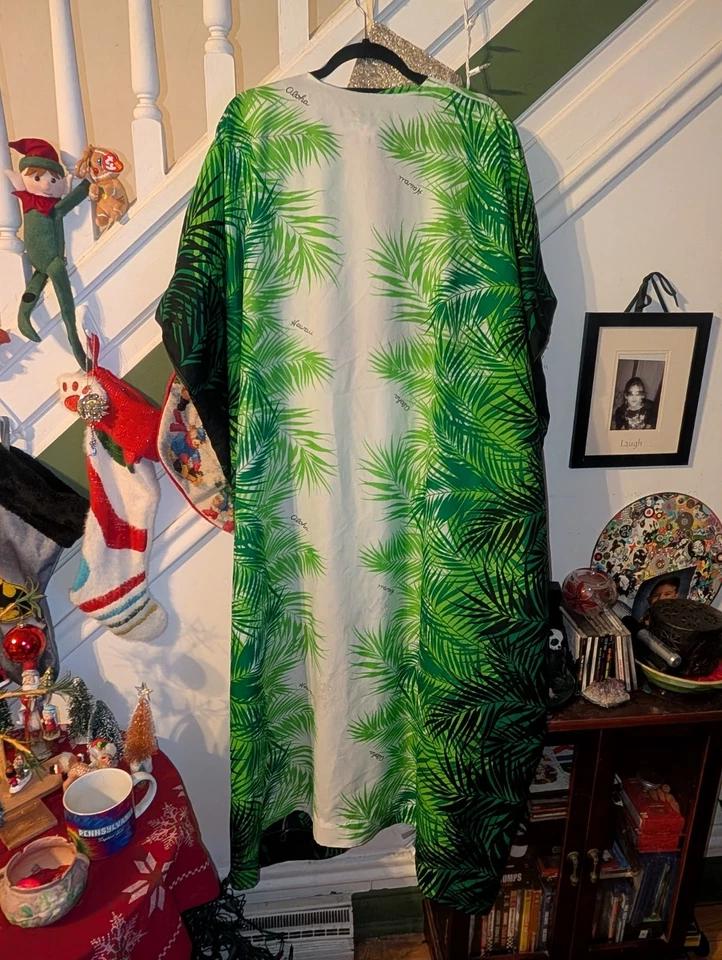 Vestido MuMu Hawaiano Helena Años 70 Maxi Planta Helecho Verde Aloha Hawaii EE. UU.  Foto 2 de 4