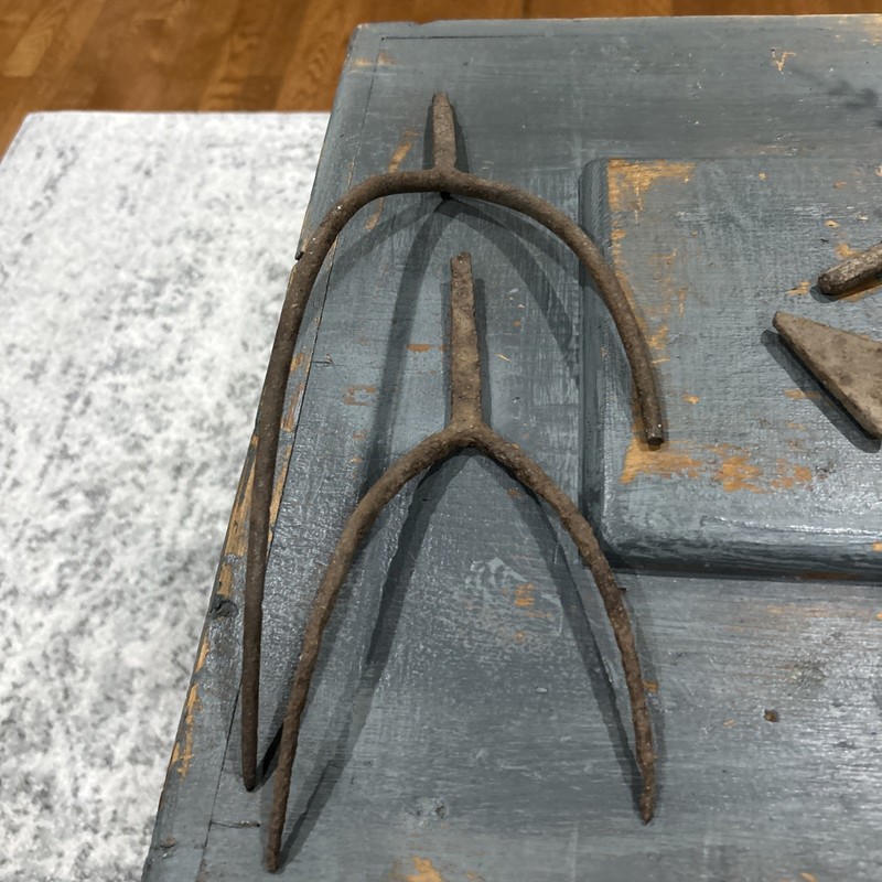 Antique Lot Of Forged Tools Rake Heads And 2 Others