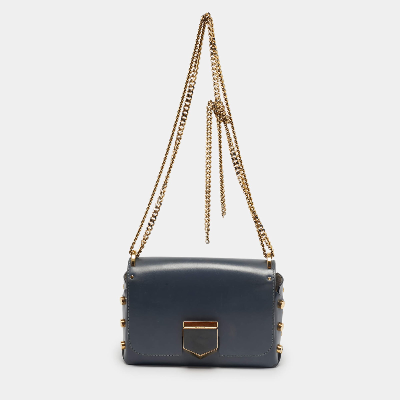 Jimmy Choo Blue Leather Lockett City Shoulder Bag
