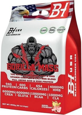 GORILLA Mass Gainer 8k BananeErdbeere  |Muscle Growth Formula Black Hammer USA