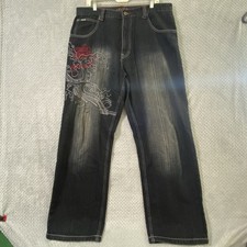 Vtg Paco Jeans Mens 36x32 Baggy Wide Leg Pants Blue Skater Embroidered Y2K