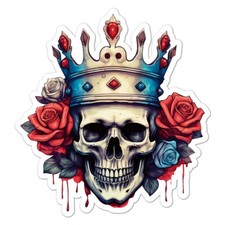 Skull Crown Roses, Vinyl Decal Sticker, Indoor Outdoor, 3 Sizes, 9464