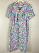 Vintage House Coat/Duster Loungewear Sz Small  Pink Pearl Snaps Bright Floral