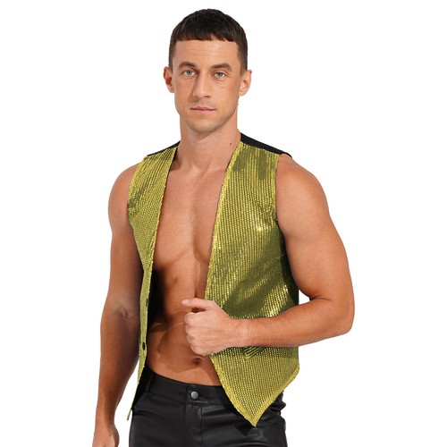 Men Sequined Waistcoat Sleeveless Vest with Hat and Necktie Carnival Disco Party - Picture 20 of 71