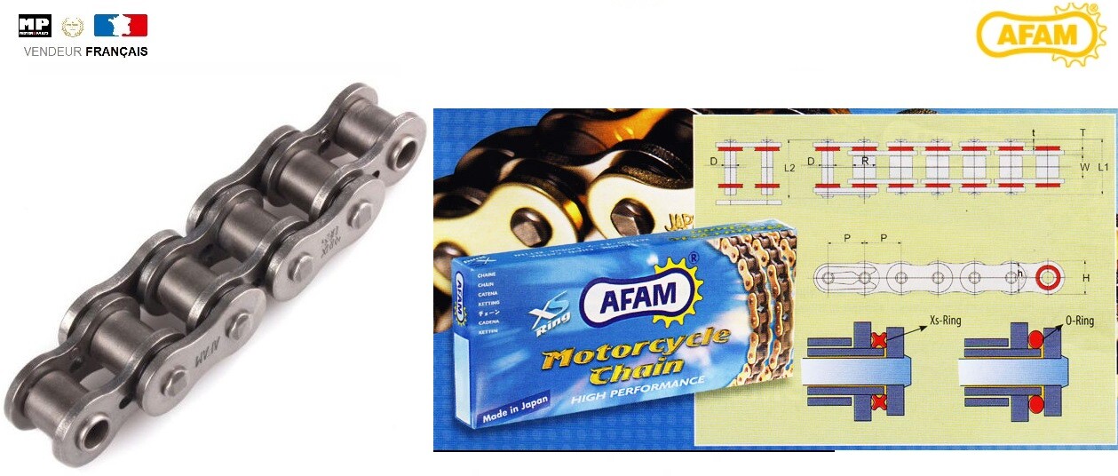 Chaîne transmission AFAM A530XMR3 noire renforcée pas 530 de 110 maillons