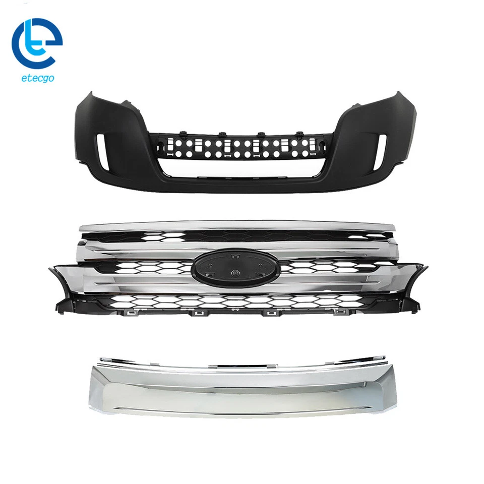 适用于 2011 - 2014 年福特 Edge 底漆前保险杠盖 Fascia + 格栅组件 — 第 3/4 张图片