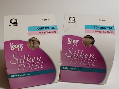 2 L'eggs Silken Mist Pantyhose Size Q Nude Silky Sheer Leg Control Top No-Roll