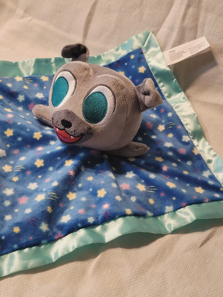 Disney Puppy Dog Pals Plush Rolly Security Blanket Lovey Satin Gray Mint Green - Image 3 of 4