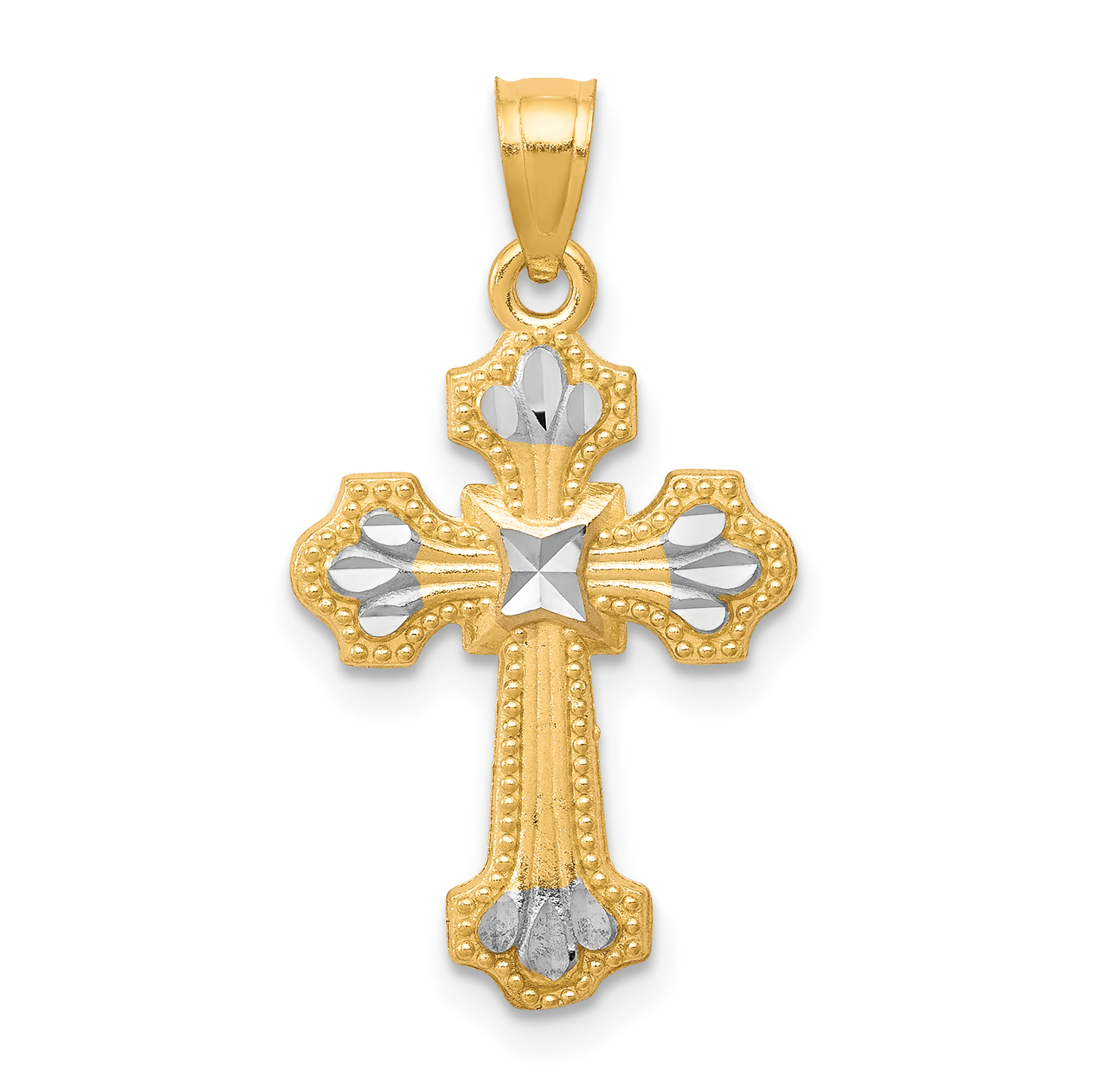 Avariah Solid 10K Yellow Gold w/ Rhodium Diamond-Cut Cross Pendant - 25mm