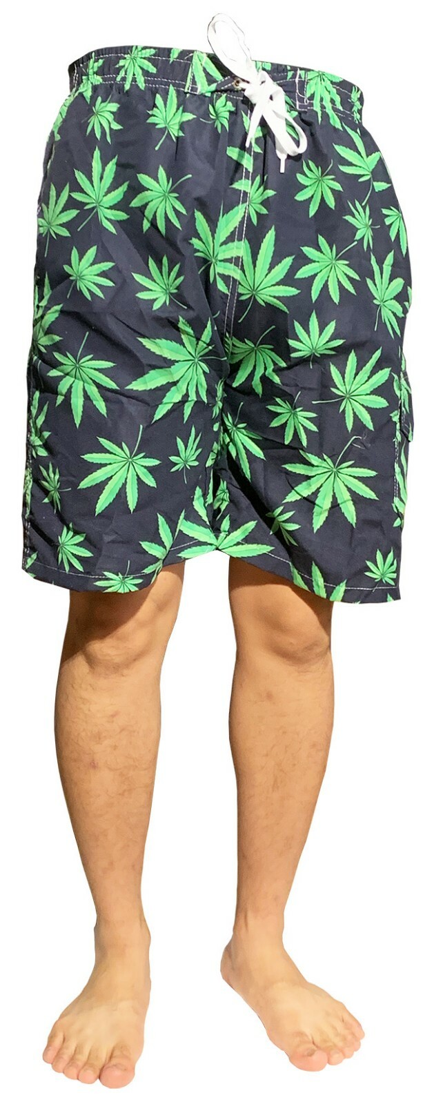 Мужские плавки для серфинга на доске с сетчатой подкладкой, черная основа, Зеленые листья, M 26-30