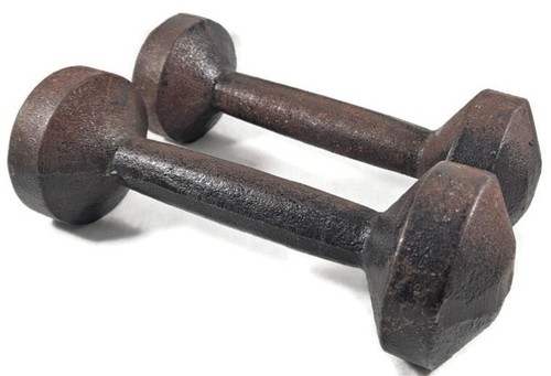 PAIR CAST IRON DUMBELLS Hand Weights 3 LB ea. Authentic Vintage Gym Equipment - Picture 12 of 12