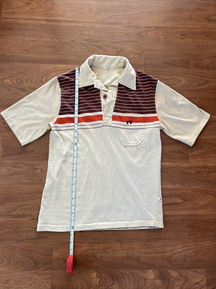 Rare Vintage Hang Ten Tan Stripe Knit Polo Shirt Surf Skate Rare Vintage Hang Ten Tan Stripe Knit Polo Shirt Surf Skate