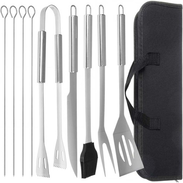Grill Set Edelstahl Grillbesteck GrillzubehöR Grillset Zange Gabel Wender 9 Tlg.-image