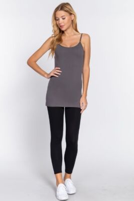 Women's Long Cotton Cami Adjustable Strap Soft Stretch No