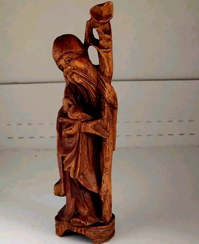 De colección God of Longevity ShouXing, ShouLao. Figura tallada en madera de 7" de alto. Foto 2 de 4