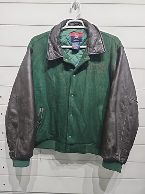 Vtg Reebok Green Bay Packers NFL Football Leather Letterman Jacket Mens Large
