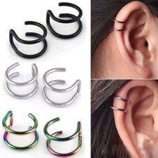 16G Punk Ear Clip Simple Stainless Steel Clip-on Earrings Non-piercing Ear Cuff
