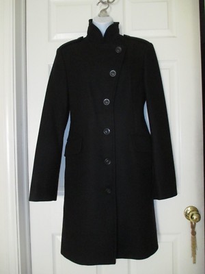 United Colors of Benetton Black Wool High Neck Coat Size 44 Womens