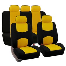 Flat Cloth Auto Car Suv Seat Covers Yellow Black Full 2row Set For Solid Benches