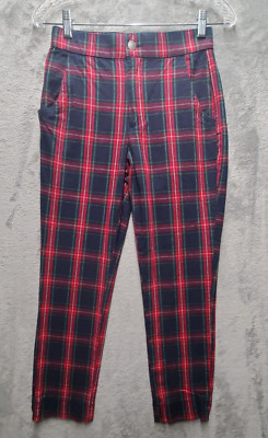 Hollister Pants Womens Extra Small Red Plaid Slack Trouser Pull On Pockets