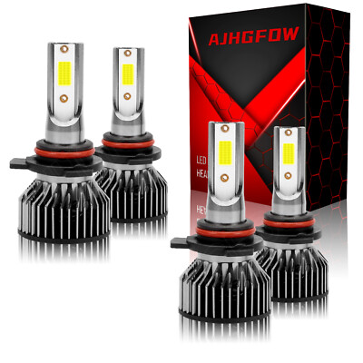 4x AJHGFOW 9005 9006 LED Combo Headlight Bulbs High Low Beam Kit Super White