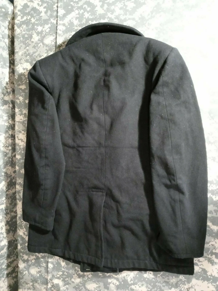 USN NAVY ISSUE ABRIGO DE LANA NEGRO PARA HOMBRE CON FORRO POLAR DE NAILON 40R CHAQUETÓN Foto 3 de 4