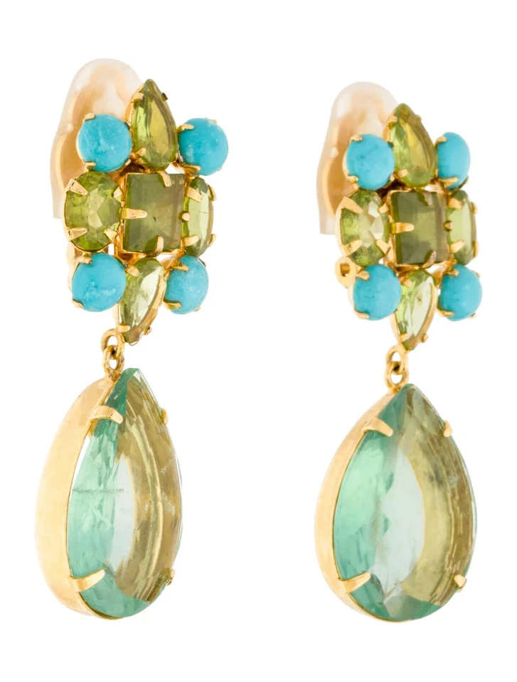 Pendientes Bounkit Chapados en Oro 22k Turquesa Peridoto Azul Verde Cuelga Clip gyuh Foto 3 de 4