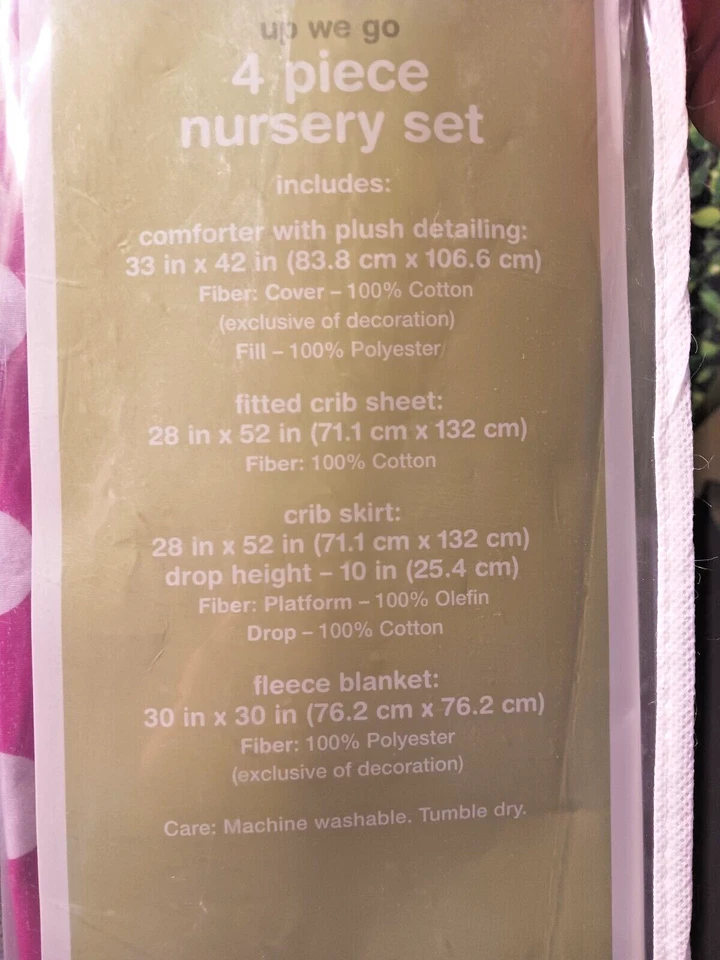 NOVO Conjunto de Roupa de Cama para Berço Circo Coelho Coruja Rosa Balão Up We Go Meninas 4 Peças - Imagem 2 de 4