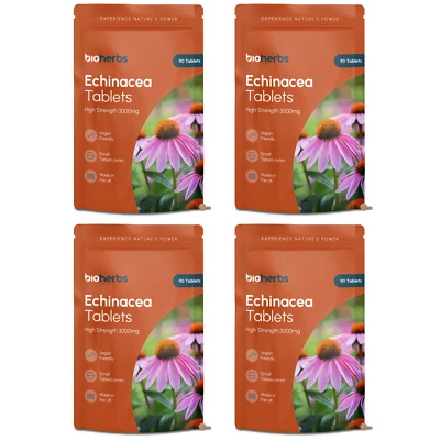 BIOHERBS Echinacea Tablets High Strength 3000mg - 10:1 Echinacea Extract (Pack of 4)