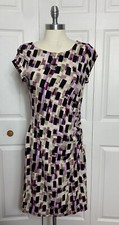 NWT Ann Taylor Size Small Knit Sheath Dress Ruched Lavender Black Geometric S