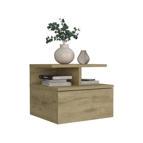 AS Floating Nightstand 12"H, Wall Mounted with Single Drawer and 2-Tier Shelf - Picture 3 of 6