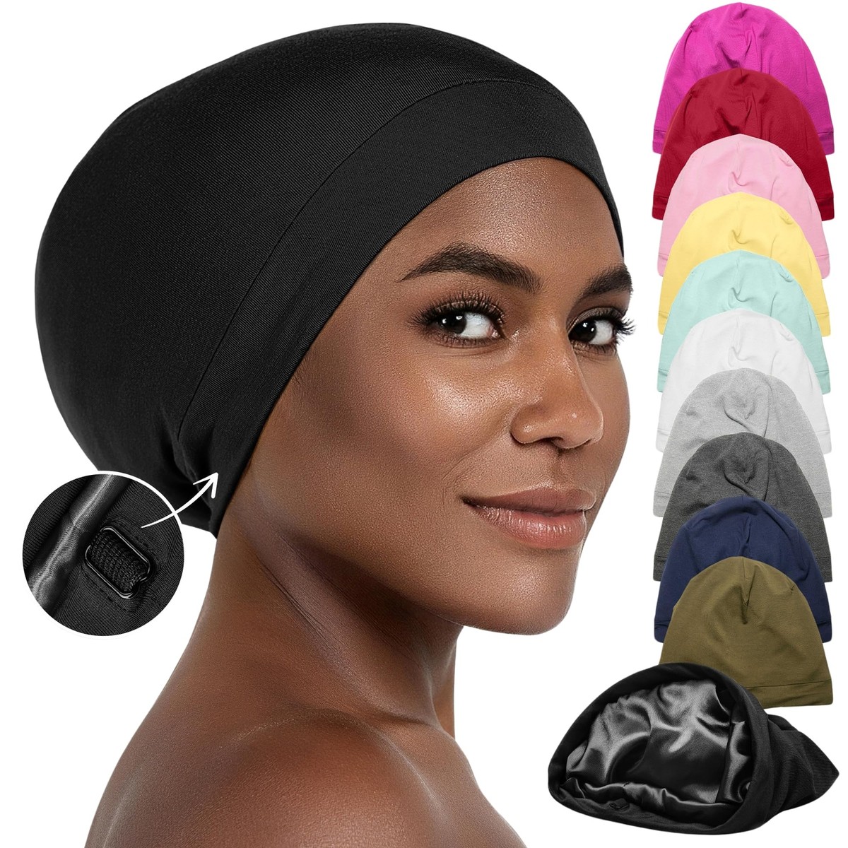 Satin Lined Beanie Pre-Tied Bowknot Chemo Headwear Silky Sleeping Cap 3 Pack Satinior - Brandclub - SATINIOR 3 Pieces Sleep Caps for  main image 2