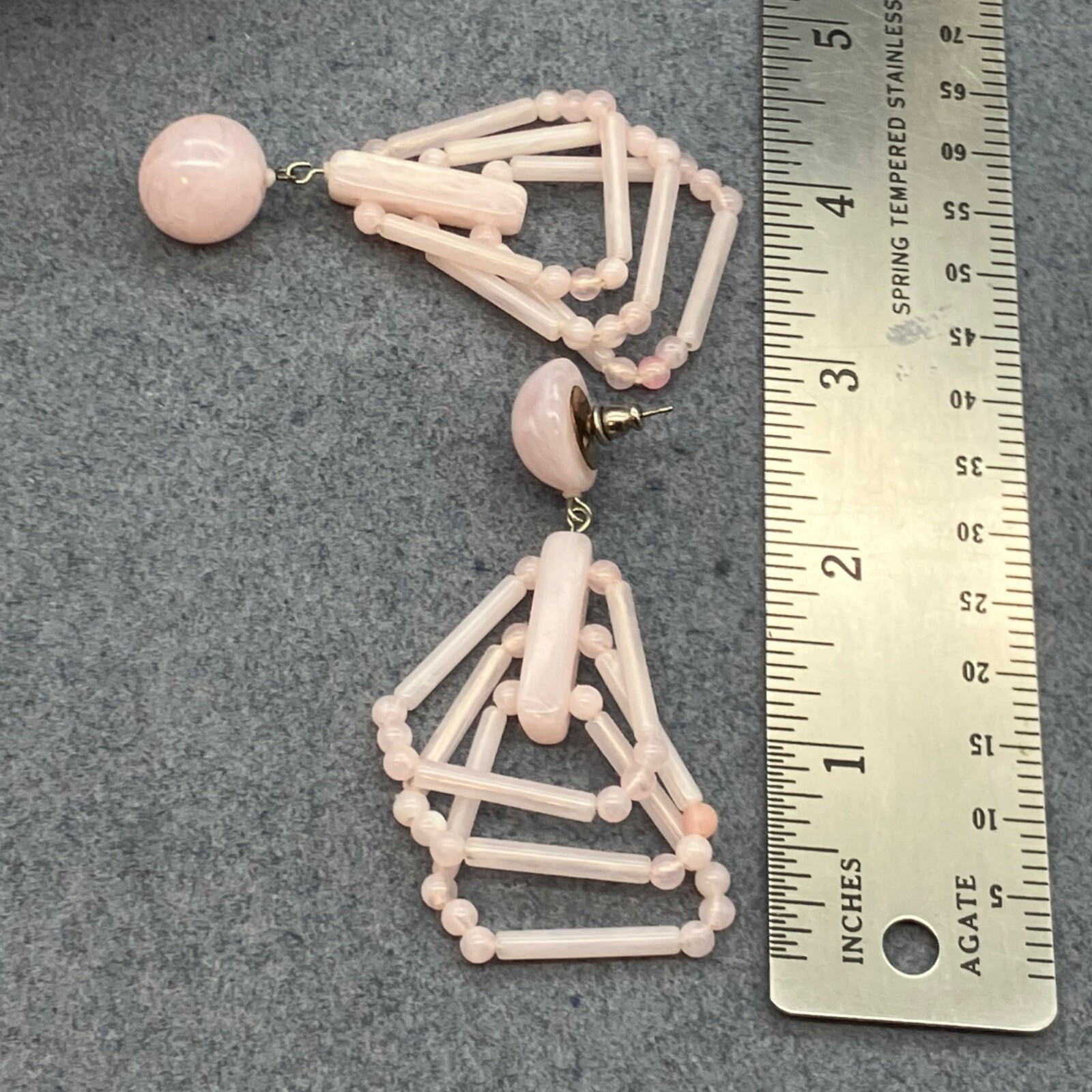 Dangle Pierced Earrings Translucent Pink Marbled … - image 3