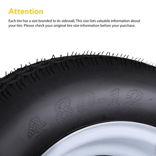 2 Pack Trailer Tires 4.80-12 480-12 480 12 Trailer Tires 6 PR 4 Lug Load Range C - Picture 3 of 12