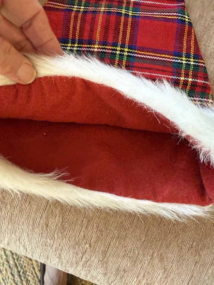 Festive Plaid Santa Claus Hat Tartan Holly Christmas Wear/ Christmas Pom Pom - Image 3 of 3