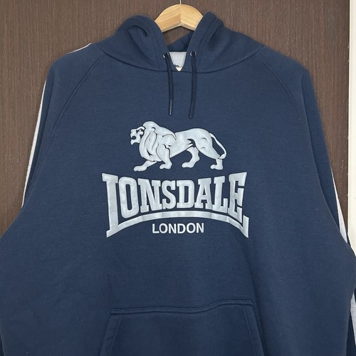 Vintage 90s Lonsdale London Hoodie Pullover Sweatshirt Embossed Logo Mens 2XL - Picture 4 of 10