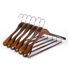 Luxury Wide Shoulder Wooden Hangers 6 Pack, with Locking Bar, Smooth Retro Fi...