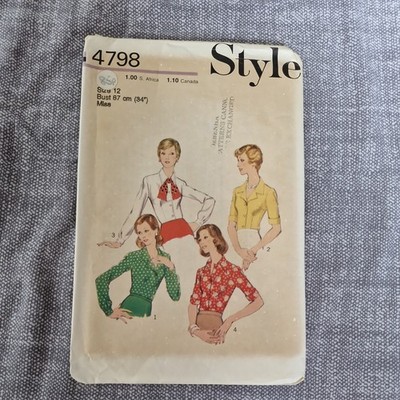 70er Jahre Bluse Schnittmuster Style 4798 Brustweite 34