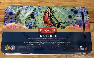 DERWENT Inktense Pencils Metal Tin Water Soluble Color Layer (36 Pack) - 2301842
